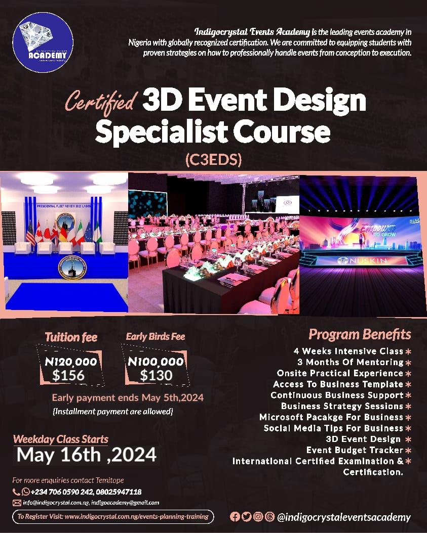 3D EVENT DESIGN COURSE TRAINING IN LAGOS