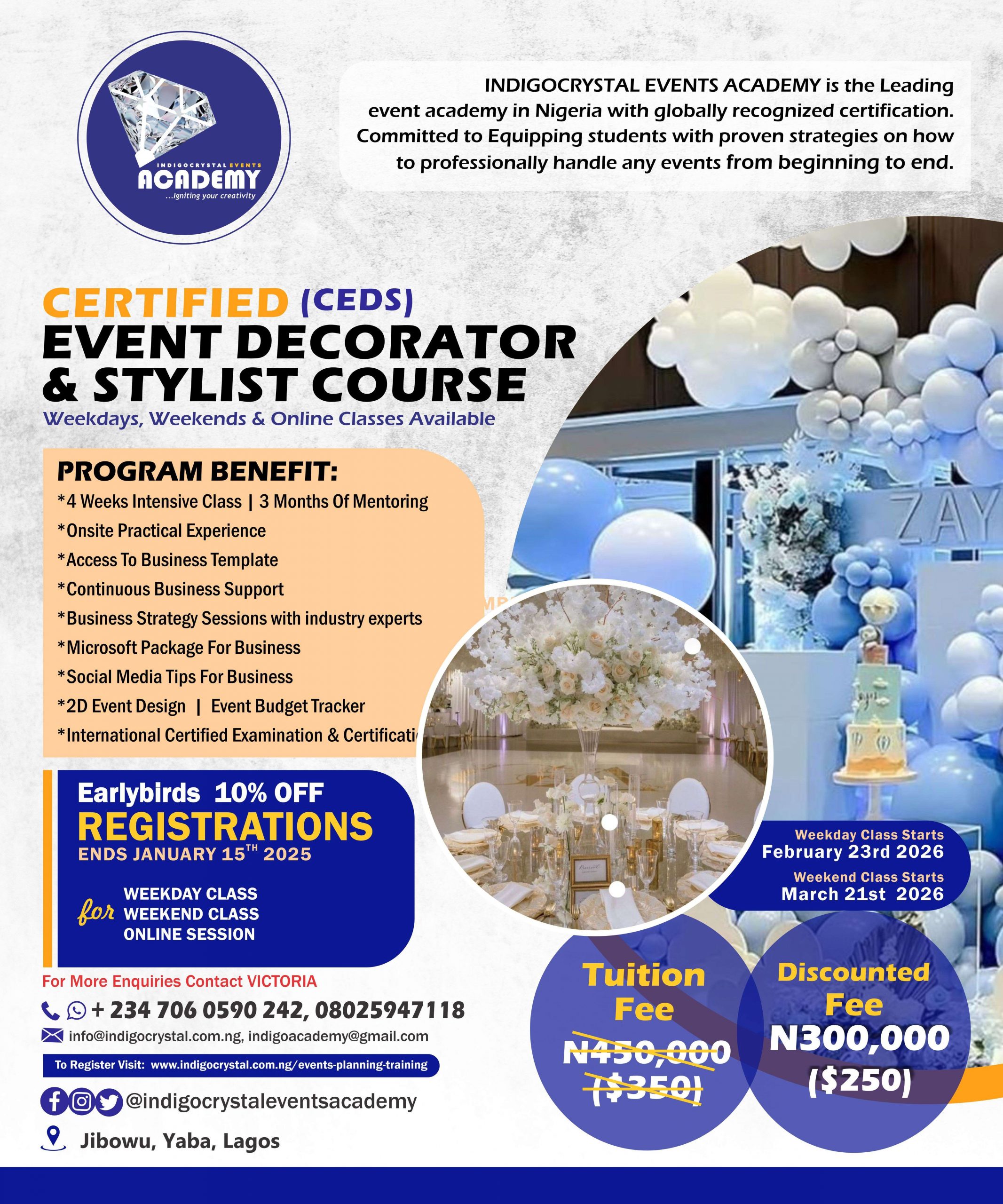 Event Planning and Management, decoration and styling, training in Lagos.